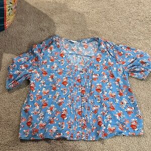 Lucky Brand Blue and Red Floral Blouse